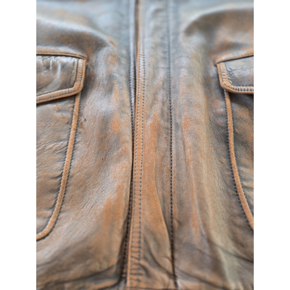 Vintage Bermans Leather Bomber Jacket XL Brown Distressed Made in Korea - Picture 6 of 16